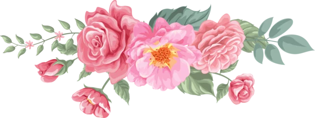 Foto auf Acrylglas Beautiful Rose Flower and botanical leaf digital painted illustration for love wedding valentines day or arrangement invitation design greeting card © wirakorn