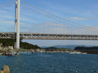 漁港と瀬戸大橋。
Japanese big bridge connecting
mainland and Shikoku island.
Okayama pref, West Japan.