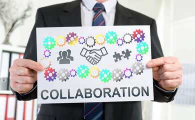 Collaboration concept shown by a businessman