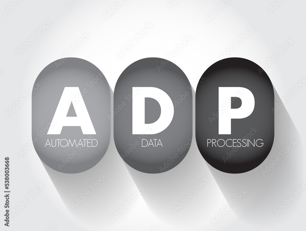 Poster adp - automated data processing is a software to handle the organization, structure, and movement of