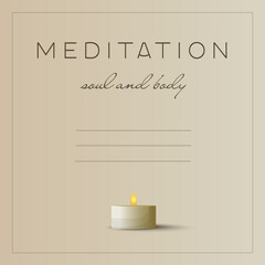 Fototapeta na wymiar Square yoga card with candle. Meditation card for text. For meditation, yoga and relaxation. square background with line for notes