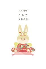 和装なうさぎちゃんのイラスト 赤 ベクター デザイン 素材