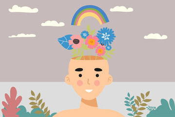 Mental health care treatment vector illustration concept. specialist doctor work to give psychology therapy. Tiny people character with ladder design. Banner, poster, or media social printing.