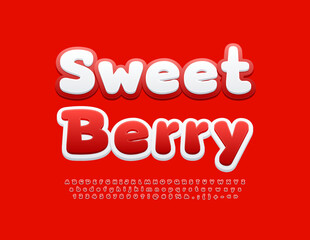 Vector emblem Sweet Berry. Red and White bright Font. Creative Alphabet Letters and Numbers set