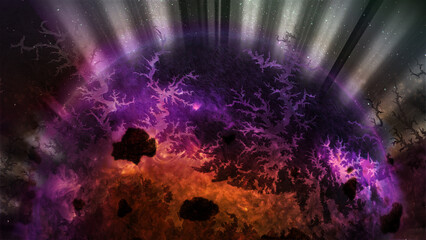 Alien planet in sun rays. Elements of this image furnished by NASA.