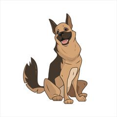 Obraz premium Cute german shepherd sitting and smiling with tongue stick out, fluffy puppy, funny sweet adorable pet being a good boy, happy dog smile, cartoon style, pedigree dog, lovely animal on white background