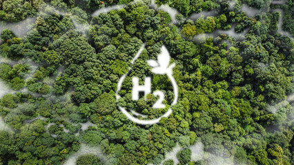 high angle view Hydrogen ecological metaphor as an ecological energy source White mist in the form...