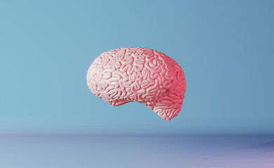 Human brain health neon light blue background 3d rendering. Creative idea Artificial intelligence Positive thinking emotion Mental health.Memory improvement Mindfulness Education Cognitive development