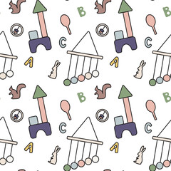 Children wooden toys seamless pattern