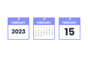 February calendar design. February 15 2023 calendar icon for schedule, appointment, important date concept