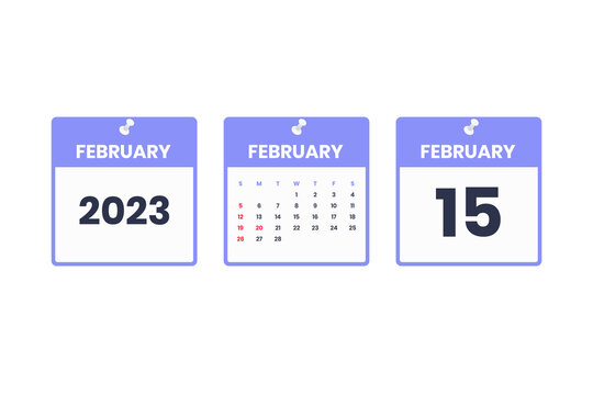 February calendar design. February 15 2023 calendar icon for schedule, appointment, important date concept