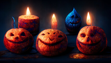 Halloween Horror Nights, Pumpkin Jack O' Lantern and autumn spooky decoration