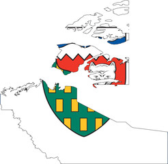 Northwest Territories Canada Map Flag. NT Canadian Outline Boundary Border Shape Territory Flag Sign Symbol Atlas Geography Banner. Northwest Territorian Transparent PNG Flattened JPG Flat JPEG
