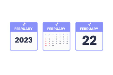 February calendar design. February 22 2023 calendar icon for schedule, appointment, important date concept