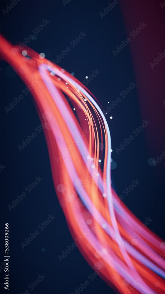Poster flowing curves with glowing neon lines, 3d rendering.