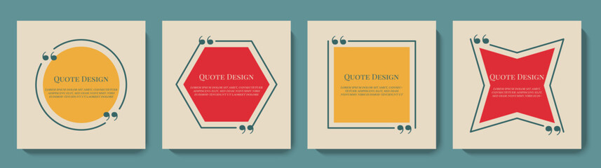 Vector speech bubble quote template set. Geometric quote frame with quotation marks for social media post, citation, remark, feedback, web advertising, app etc