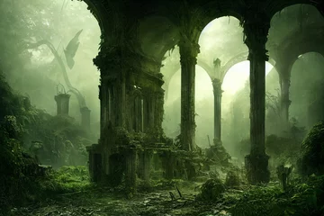 Gordijnen abandoned ruin building in forest 3d illustration © เอกสิทธิ์ นูนทะธรรม
