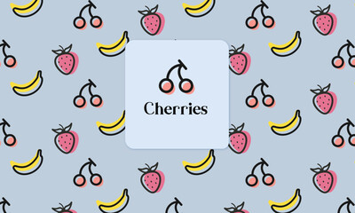 Fruit pattern. Cherry line icon.