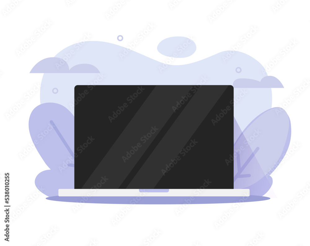 Poster computer screen graphic design vector or laptop notebook pc empty blank display on abstract workplac