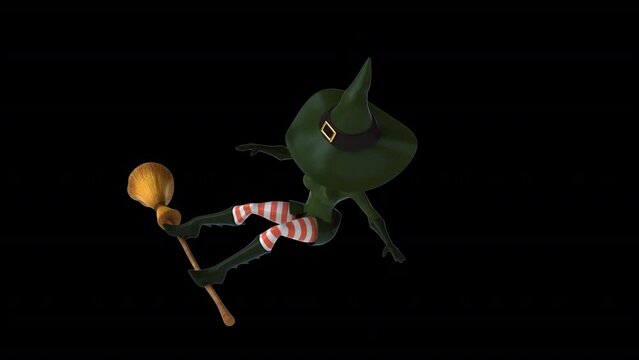Fun 3D cartoon witch flying with alpha channel included
