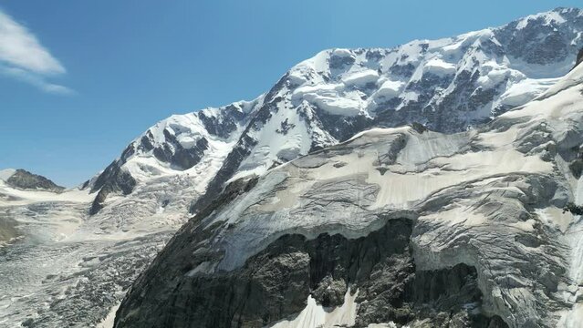 Adishi Glacier In The Greater Caucasus Mountain Range In Georgia, Svaneti Region - aerial drone shot.