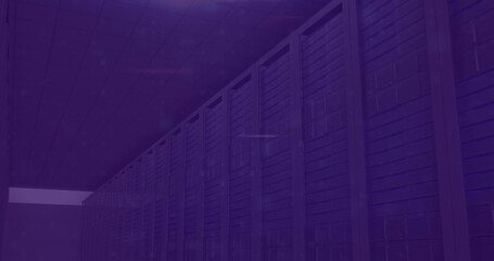 Composition of light trails over server room