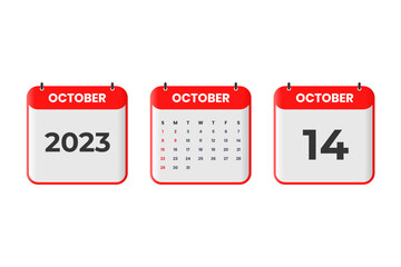 October 2023 calendar design. 14th October 2023 calendar icon for schedule, appointment, important date concept