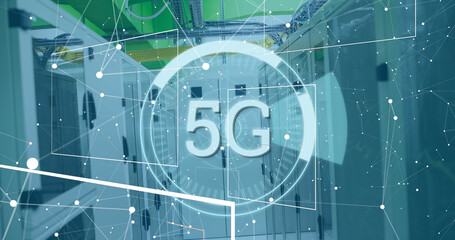 Image of scope scanning with 5g text and data processing over server room