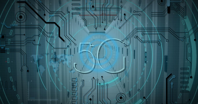 Image of scope scanning with 5g text and data processing over server room