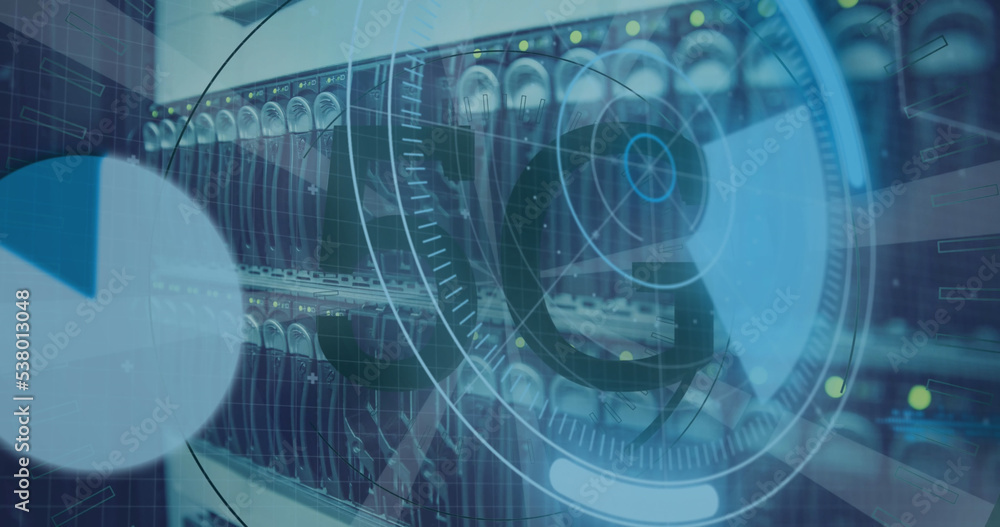 Poster image of scope scanning with 5g text and data processing over server room