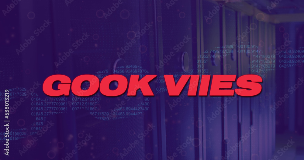 Poster Image of good vibes text with data processing over server room