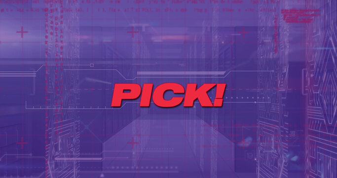 Image of kick text with data processing over server room