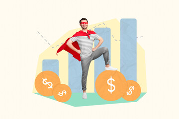 Photo sketch graphics artwork picture of funny funky superman guy earning money isolated drawing...