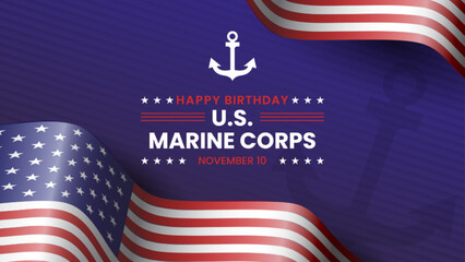 US marine corps birthday background with waving U.S. flag. Suitable to use on U.s. marine corps birthday event - obrazy, fototapety, plakaty