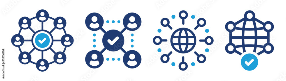 Aufkleber Interconnected icon set. Social networking interconnection symbol. Communication Concept.