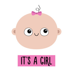 Baby face icon. Its a girl. Kid head. Little girl infant. Human child toddler. Cute cartoon kawaii funny character. For invitation, greeting card, sticker print. Flat design White background