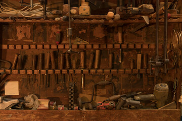 Close up detail of a carpenter worktools, no people are visible. - 538014489