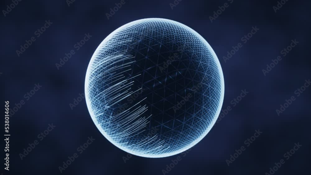 Poster digital sphere with glowing lines structure, 3d rendering.