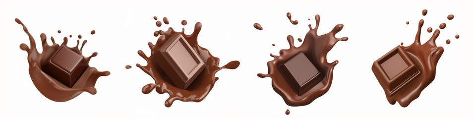 Chocolate splash in the center isolated on white background.
