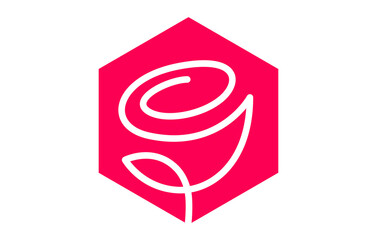 Pink Rose Continuous Line Hand Drawing Logo Design