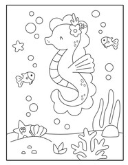 Cute seahorse coloring page for kids
