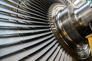 Modern rotor with long blades of powerful steam turbine