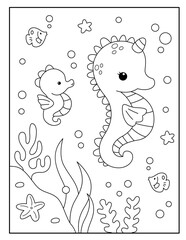 Cute seahorse coloring page for kids © ALIFJOARDER