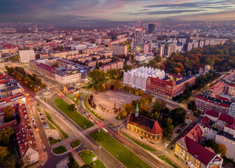 Szczecin, Poland 14.10.2022 Panorama of the city at dawn - obrazy, fototapety, plakaty