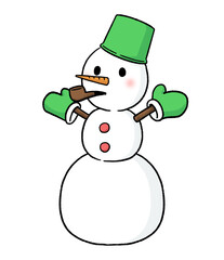 手袋とバケツをかぶり、パイプタバコをくわえる三段重ねの雪だるま