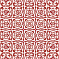 Ethnic hand painted pattern. Maroon symmetrical