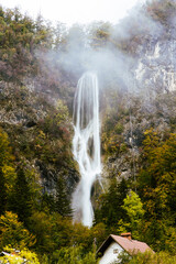 Waterfall in fog
