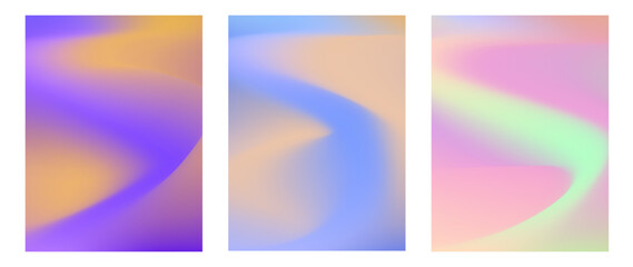 Set of vertical backgrounds with Holographic modern neon gradient overflow waves. Liquid abstract gradient and Vibrant defocused multicolour banners.