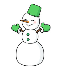 手袋とバケツをかぶる三段重ねの雪だるま