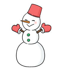 手袋とバケツをかぶる三段重ねの雪だるま